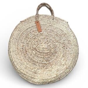 Nations brand round woven tote bag large beachy coastal neutral straw
